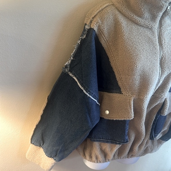 BiBi Half Zip Fleece Denim Pullover Size Large Latte Long Sleeve Pockets - Picture 7 of 14